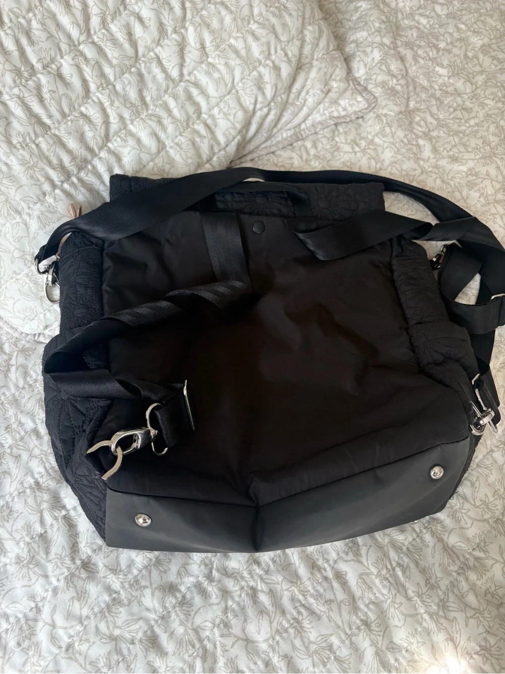 Petunia Pickle Bottom Black Quilted Floral Backpack Diaper Bag